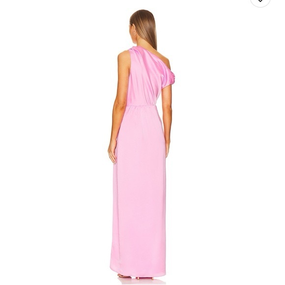 Show Me Your MuMu Jodie Off Shoulder Ruched Pink Satin Dress Size XS - Picture 3 of 9